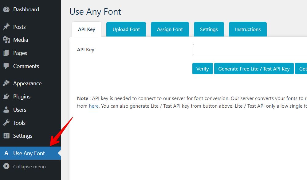 Use Any Font Settings